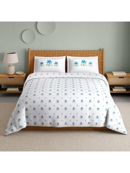 SPACES - Imprints 210 Tc Hypro Cotton Floral King Bedsheet with 2 Pillow Covers - White