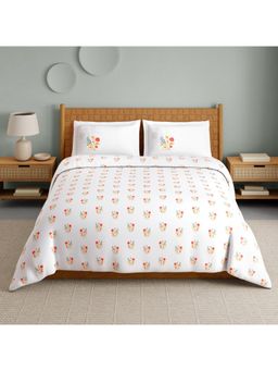 SPACES - Imprints 210 Tc Hypro Cotton Floral King Bedsheet with 2 Pillow Covers - White