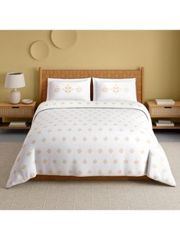 SPACES - Imprints 210 Tc Hypro Cotton Floral King Bedsheet with 2 Pillow Covers - White