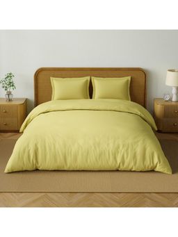 SPACES - Organic Prewash 180 Tc Organic Cotton Plain King Bedsheet with 2 Pillow Covers - Green