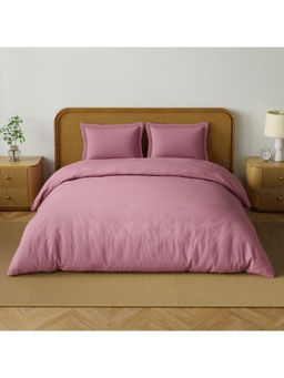 SPACES - Organic Prewash 180 Tc Organic Cotton Plain King Bedsheet with 2 Pillow Covers - Pink