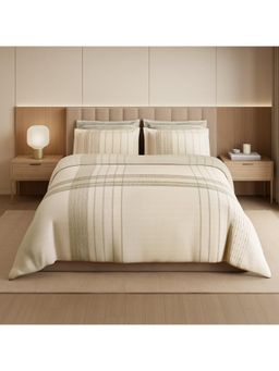 SPACES - 350 Tc Egyptian Cotton Abstract King Bedsheet with 2 Pillow Covers - Cream