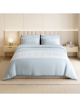SPACES - Alive 300 Tc Cotton Ornate King Bedsheet with 4 Pillow Covers - Aqua