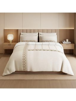 SPACES - Alive 300 Tc Cotton Floral King Bedsheet with 4 Pillow Covers - Beige