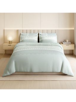 SPACES - Alive 300 Tc Cotton Floral King Bedsheet with 4 Pillow Covers - Aqua