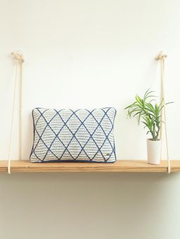 PLUCHI - Arabella Cotton Knitted Decorative Cushion Cover(Blue and Natural Color) (30Cm X 50Cm)