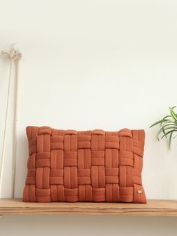 PLUCHI - Basket Knit Cotton Knitted Auburn Color 12 X 20 Inches Decorative Cushion Cover