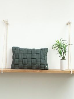 PLUCHI - Basket Knit Cotton Knitted Honey Dew Color 12 X 20 Inches Decorative Cushion Cover