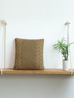 PLUCHI - Archer Cotton Knitted Latte Color 16 X 16 Inches Decorative Cushion Cover