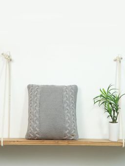 PLUCHI - Archer Cotton Opal Grey Knitted 16 X 16 Inches Decorative Cushion Cover