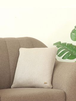 PLUCHI - Cotton Knitted Pale Whisper & Silver Color 16 X 16 Inches Decorative Cushion Cover