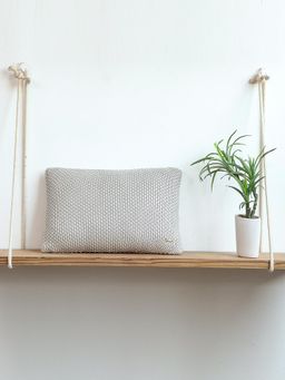 PLUCHI - Cotton Knitted Pale Whisper & Silver Color 12 X 20 Inches Decorative Cushion Cover