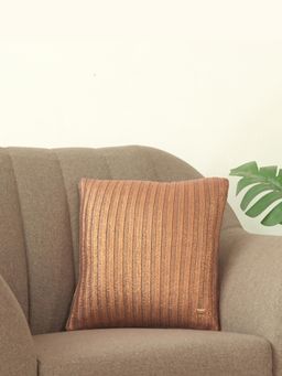 PLUCHI - Stripe Knit Foil Cotton Knitted Espresso Copper Print 16 X 16 Inches Decorative Cushion Cover