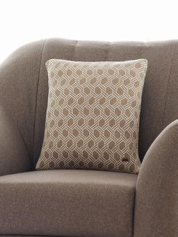 PLUCHI - Geometric Cotton Knitted Stone & Natural Color 16 X 16 Inches Decorative Cushion Cover