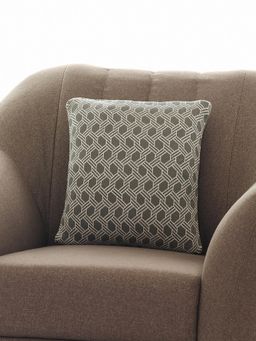 PLUCHI - Geometric Cotton Knitted Fossil & Natural Color 16 X 16 Inches Decorative Cushion Cover