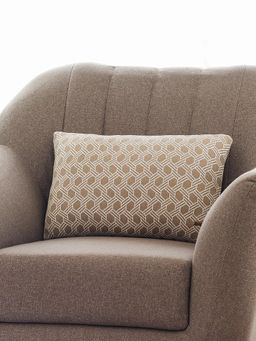 PLUCHI - Geometric Cotton Knitted Stone & Natural Color 12 X 20 Inches Decorative Cushion Cover