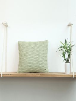 PLUCHI - Anna Pistachio Green Cotton Knitted 16 X 16 Inches Decorative Cushion Cover