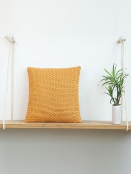 PLUCHI - Anna Honey Gold Cotton Knitted 16 X 16 Inches Decorative Cushion Cover
