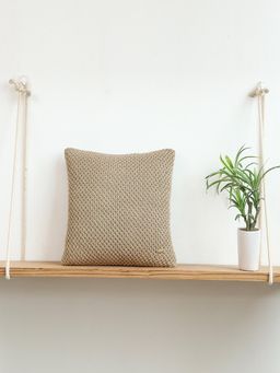 PLUCHI - Jewel Cotton Knitted Stole & Gold Color 16 X 16 Inches Decorative Cushion Cover