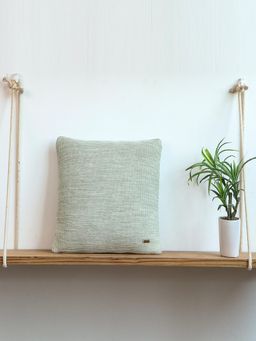 PLUCHI - Moss Knit Pistachio Green & Natural Cotton Knitted 16 X 16 Inches Decorative Cushion Cover
