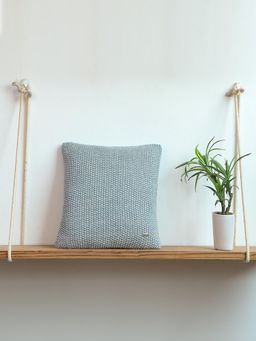 PLUCHI - Alise Blue & Vanilla Grey Melange Cotton Knitted 16 X 16 Inches Decorative Cushion Cover