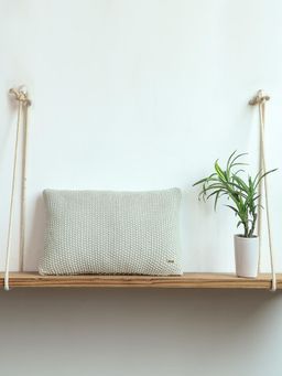 PLUCHI - Mint Cream & Silver Green Cotton Knitted 12 X 20 Inches Decorative Cushion Cover