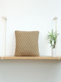 PLUCHI - Crest Khaki Cotton Knitted 16 X 16 Inches Decorative Cushion Cover