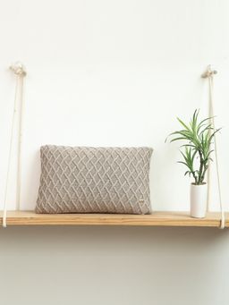 PLUCHI - Crest Oatmeal Cotton Knitted 12 X 20 Inches Decorative Cushion Cover