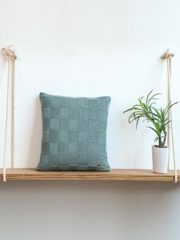 PLUCHI - Square Check Cotton Knitted Blue Daisy Color Decorative Cushion Cover