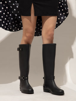 Twenty Dresses by Nykaa Fashion - Black Solid Mid Calf Length Rain Boots