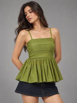 Trend Arrest - Women Breeze Peplum Green Top
