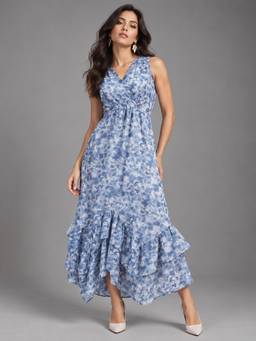Trend Arrest - Blue Georgette Printed Dress