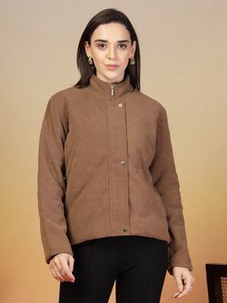 Juelle - Turtle Neck Tan Textured Acrylic Jacket