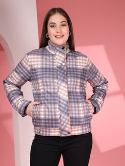 Juelle - Turtle Neck Blue Textured Suede Jacket