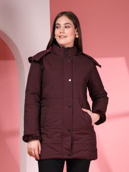 Juelle - Turtle Neck Maroon Solid/Plain Fleece Jacket