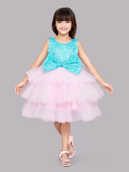 Pink Chick - Sea Green Sequins And Pink Layers Party Dress