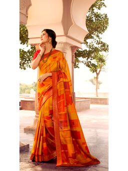VAIRAGEE - Yellow Soft Moss Silk Printed Saree & Mono Banglory with Unstitched Blouse
