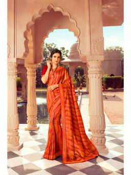 VAIRAGEE - Orange Soft Moss Silk Printed Saree & Mono Banglory with Unstitched Blouse