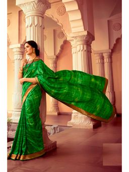 VAIRAGEE - Green Soft Moss Silk Printed Saree & Mono Banglory with Unstitched Blouse