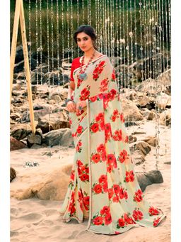 VAIRAGEE - Off White Soft Georgette Printed Saree & Mono Banglory with Unstitched Blouse