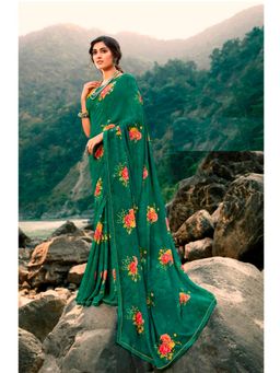 VAIRAGEE - Green Soft Georgette Printed Saree & Mono Banglory with Unstitched Blouse