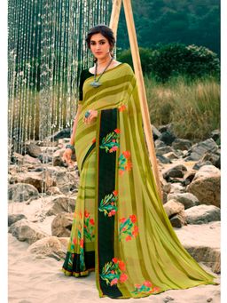 VAIRAGEE - Green Soft Georgette Printed Saree & Mono Banglory with Unstitched Blouse