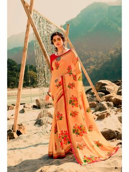 VAIRAGEE - Peach Soft Georgette Printed Saree & Mono Banglory with Unstitched Blouse
