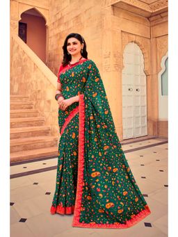 VAIRAGEE - Green Soft Georgette Printed Saree & Mono Banglory with Unstitched Blouse