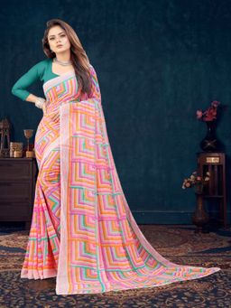 VAIRAGEE - Soft Georgette Multi Colour Printed Saree & Mono Banglory with Unstitched Blouse