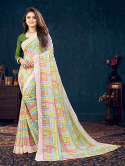 VAIRAGEE - Soft Georgette Multi Colour Printed Saree & Mono Banglory with Unstitched Blouse