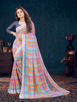 VAIRAGEE - Soft Georgette Multi Colour Printed Saree & Mono Banglory with Unstitched Blouse