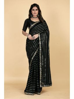 VAIRAGEE - Black Soft Georgette Sequence Saree & Mono Banglory with Unstitched Blouse