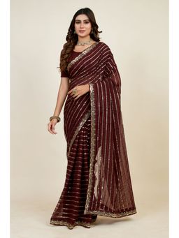 VAIRAGEE - Maroon Soft Georgette Sequence Saree & Mono Banglory with Unstitched Blouse