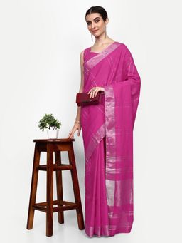 VAIRAGEE - Pink Women Cotton Saree with Unstitched Blouse